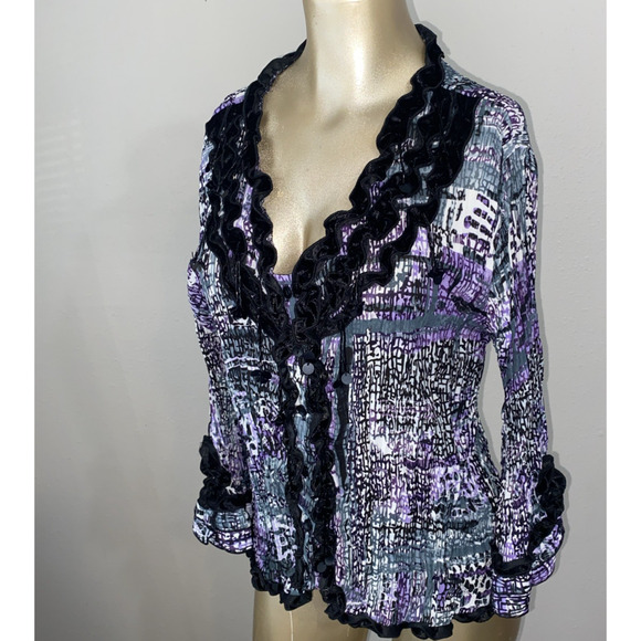 VTG PIANO Women’s Blouse Multicolored Blouse Size L Bell Sleeves Fairy 90S Y2K - Picture 2 of 8